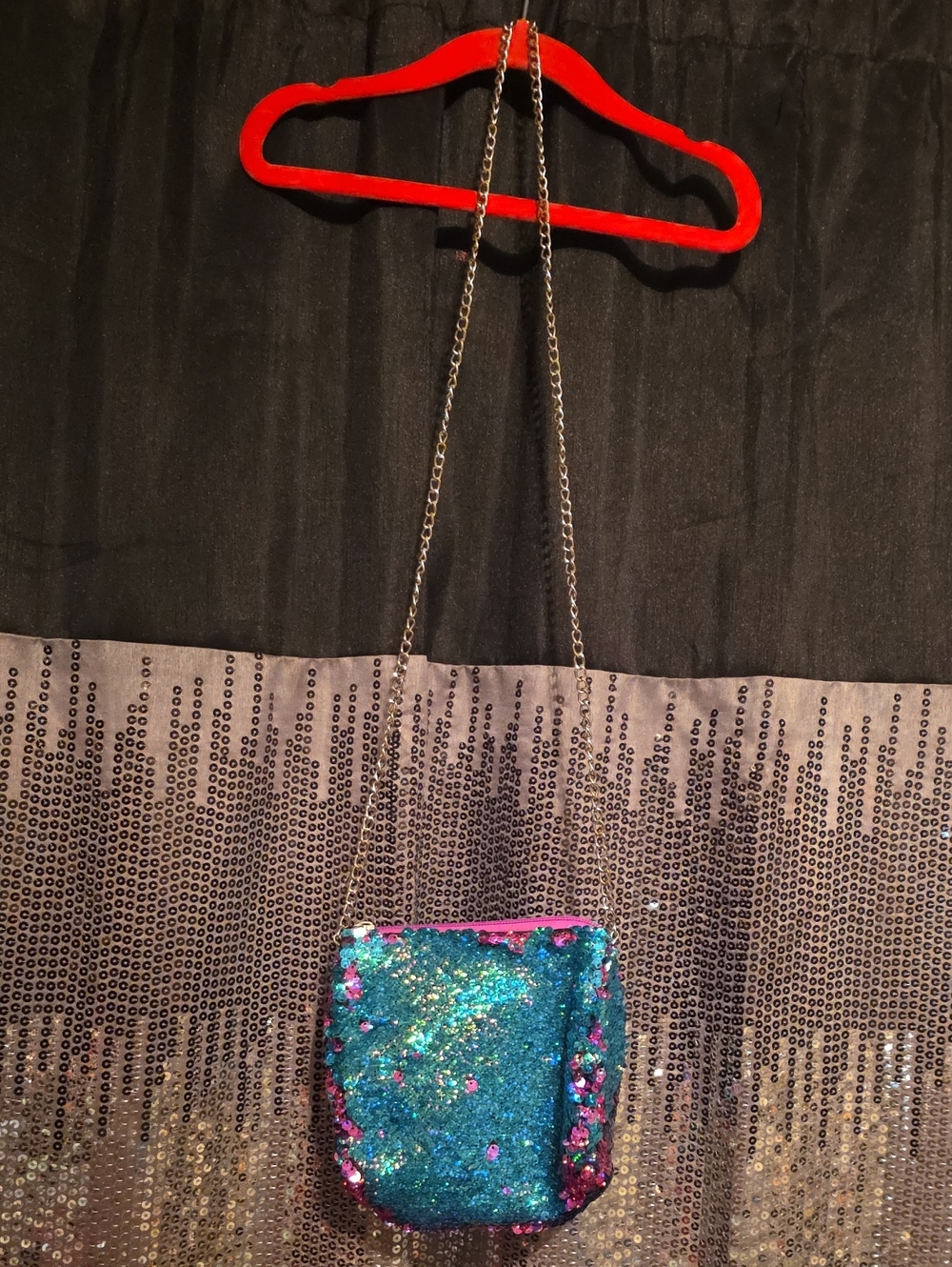 Capelli of New York Turquoise and Pink Sequin Crossbody Bag